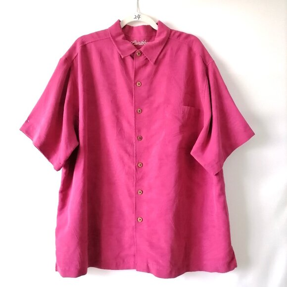 Caribbean Mens Pink Short Sleeve Collared Button Up Shirt Size XL - Picture 1 of 8